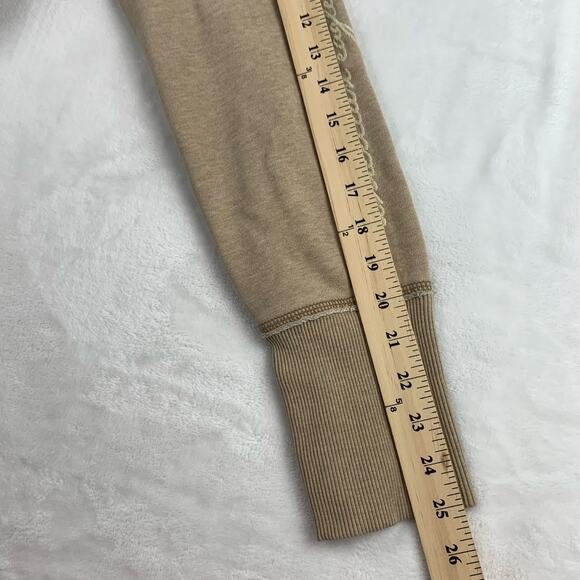 VTG Y2K American Eagle Womens Large Graphic Hoodie Pullover Tan Raw Edges Henley - Picture 14 of 15